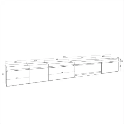 Meuble TV avec cheminée électrique | Gris Ciment | 368x35x45cm