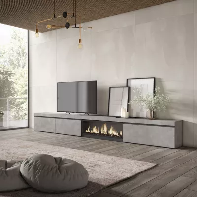 Meuble TV avec cheminée électrique | Gris Ciment | 368x35x45cm