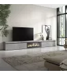 Meuble TV avec cheminée électrique | Gris Ciment | 368x35x45cm