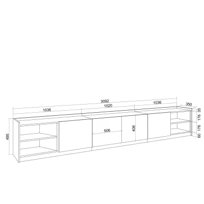 Mueble TV | Roble y negro | 310x37x50cm