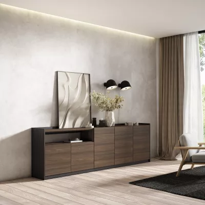 Aparador | Roble oscuro y Negro | 260x80x37cm