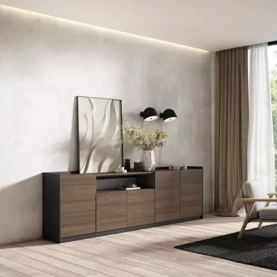 Buffet | Chêne foncé et noir | 260x80x37cm