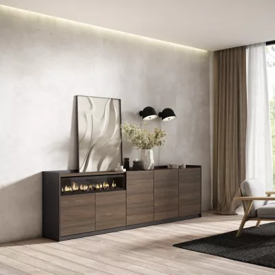 Buffet avec cheminée électrique | Chêne foncé et Noir