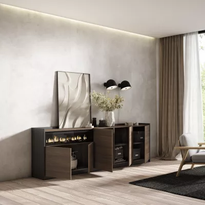 Buffet avec cheminée électrique | Chêne foncé et Noir