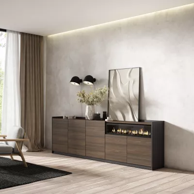 Buffet avec cheminée électrique | Chêne foncé et Noir