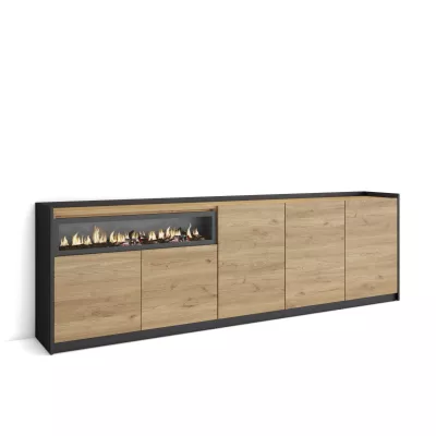 Aparador con chimenea eléctrica | Roble y negro