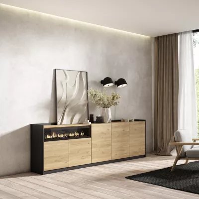 Buffet avec cheminée électrique | Chêne et noir