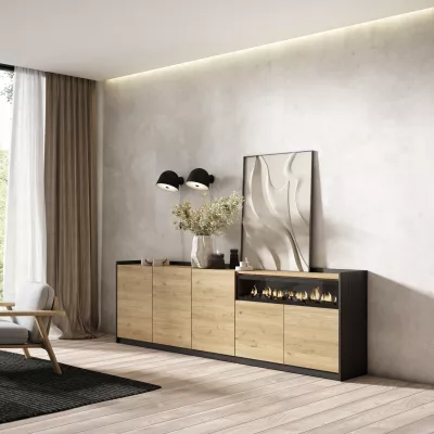 Buffet avec cheminée électrique | Chêne et noir