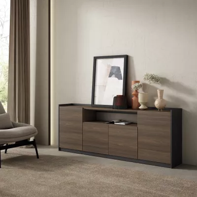 Buffet | chêne foncé et noir | 207x80x37cm