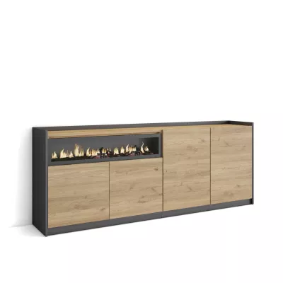 Buffet avec cheminée électrique | chêne et noir