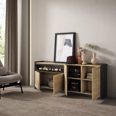 Aparador con chimenea eléctrica | roble y negro
