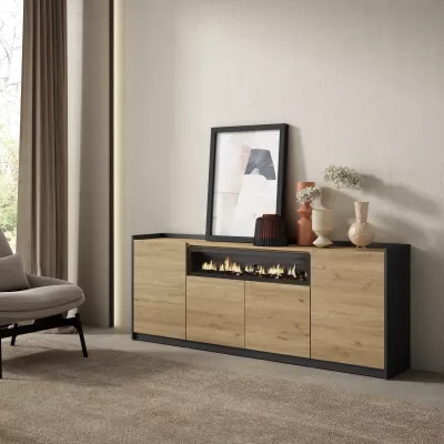 Aparador con chimenea eléctrica | roble y negro