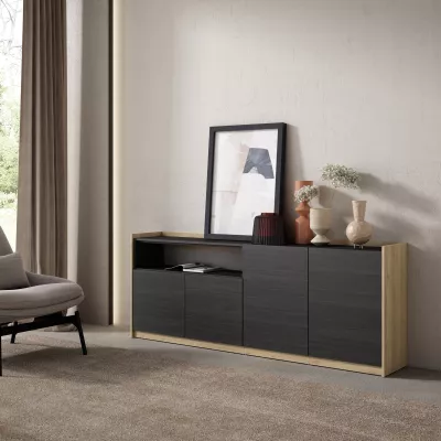 Buffet | Noir et Chêne | 207x80x37cm