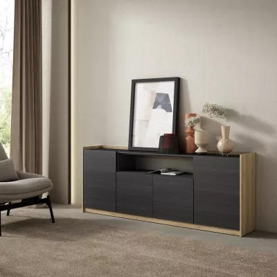 Buffet | Noir et Chêne | 207x80x37cm