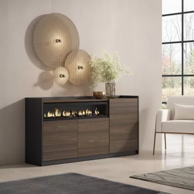 Buffet avec cheminée électrique | Chêne foncé et Noir