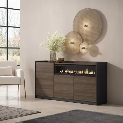 Buffet avec cheminée électrique | Chêne foncé et Noir