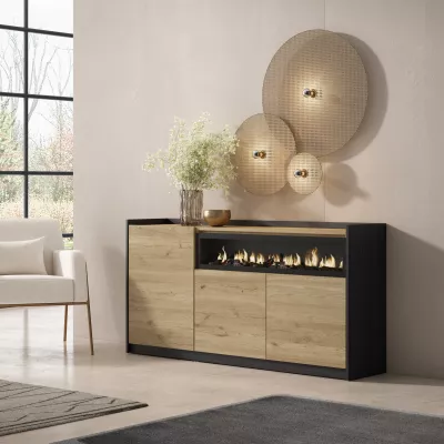 Buffet avec cheminée électrique | Chêne et noir