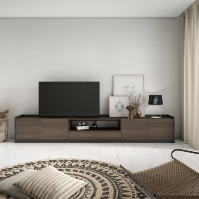 Meuble TV | Chêne foncé et noir | 310x50x37cm