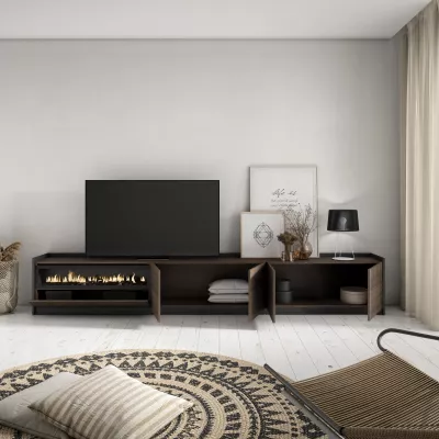 Mueble TV con chimenea eléctrica | roble oscuro y negro