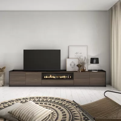 Mueble TV con chimenea eléctrica | roble oscuro y negro
