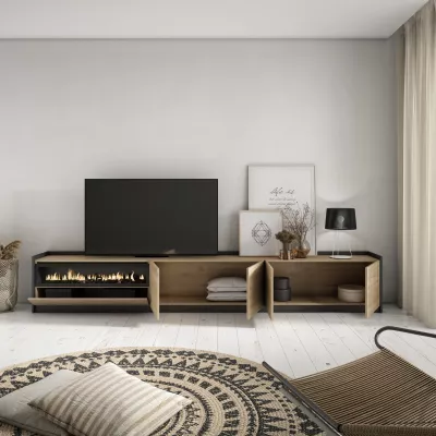 Meuble TV avec cheminée électrique | chêne et noir