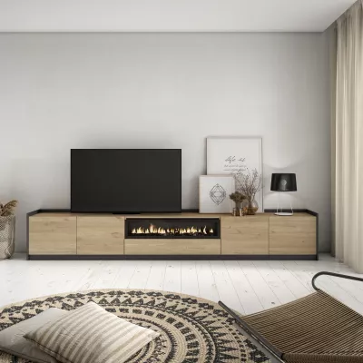 Meuble TV avec cheminée électrique | chêne et noir