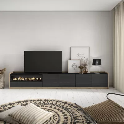Mueble TV con chimenea eléctrica | Negro y roble