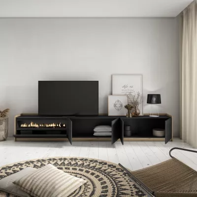 Mueble TV con chimenea eléctrica | Negro y roble