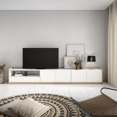 Meuble TV clair | Blanc et chêne | 310x50x37cm