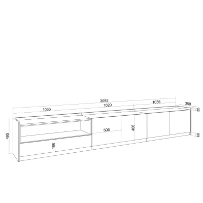 Meuble TV clair | Blanc et chêne | 310x50x37cm