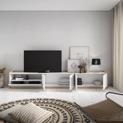 Meuble TV clair | Blanc et chêne | 310x50x37cm