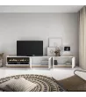 Mueble TV con chimenea eléctrica claro | blanco y roble
