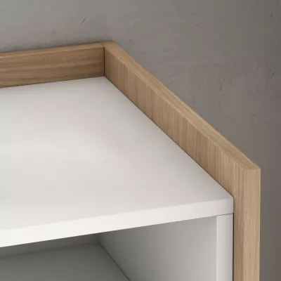 Meuble TV avec cheminée électrique claire | blanc et chêne