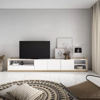 Mueble TV claro | Blanco y roble | 310x50x37cm