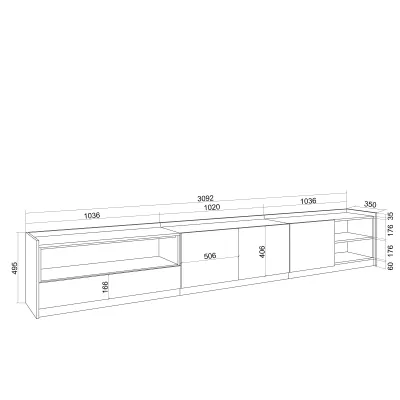 Mueble TV claro | Blanco y roble | 310x50x37cm