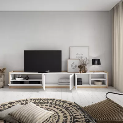 Mueble TV claro | Blanco y roble | 310x50x37cm