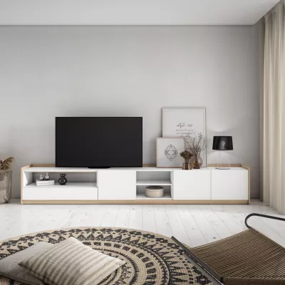 Mueble TV claro | Blanco y roble | 310x50x37cm