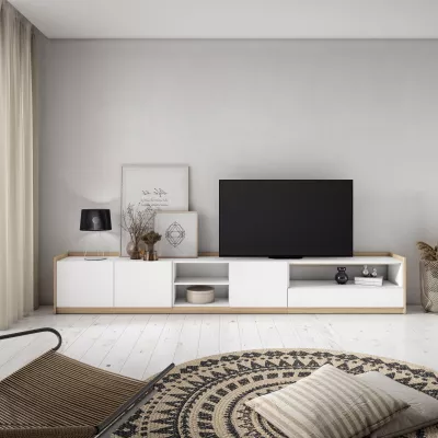 Mueble TV claro | Blanco y roble | 310x50x37cm