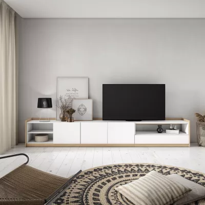 Mueble TV claro | Blanco y roble | 310x50x37cm