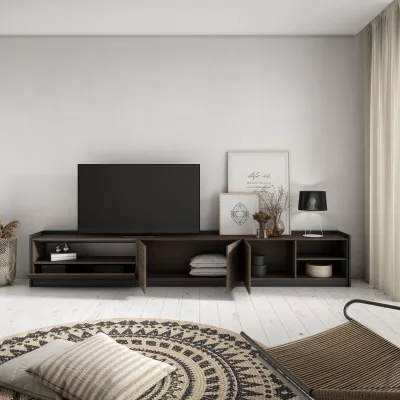 Mueble TV | Roble oscuro y Negro | 310x50x37cm
