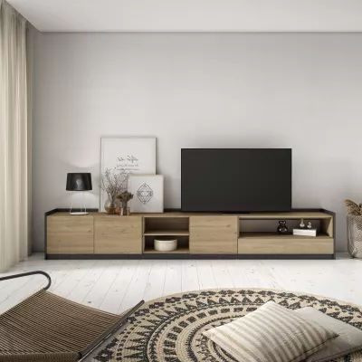 Mueble TV | Roble y negro | 310x50x37cm