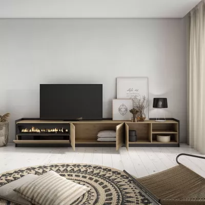 Mueble TV con chimenea eléctrica | Roble y negro