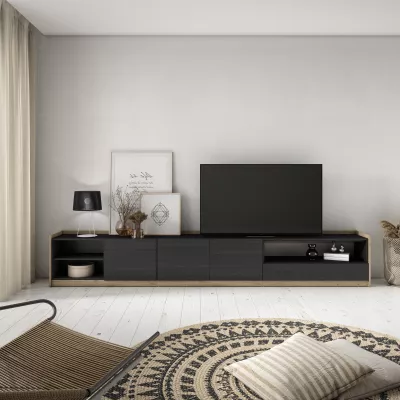 Mueble TV | Negro y roble | 310x50x37cm