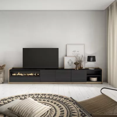 Meuble TV avec cheminée électrique | Noir et chêne