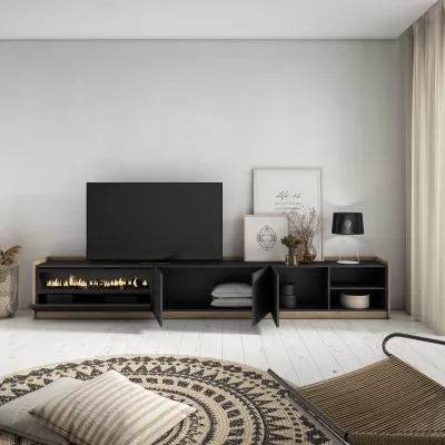 Mueble TV con chimenea eléctrica | Negro y roble