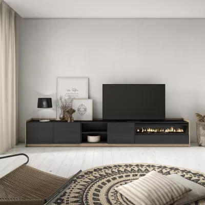 Mueble TV con chimenea eléctrica | Negro y roble