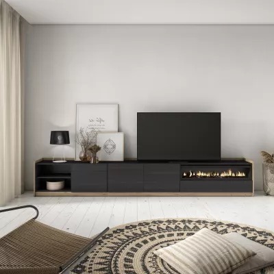 Meuble TV avec cheminée électrique | Noir et chêne