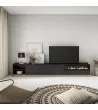Mueble TV con chimenea eléctrica | Negro y roble