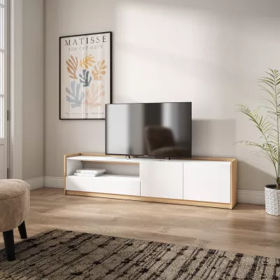 Mueble TV claro | Blanco y roble | 207x50x37cm