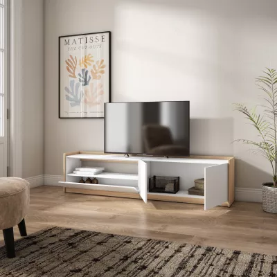Mueble TV claro | Blanco y roble | 207x50x37cm